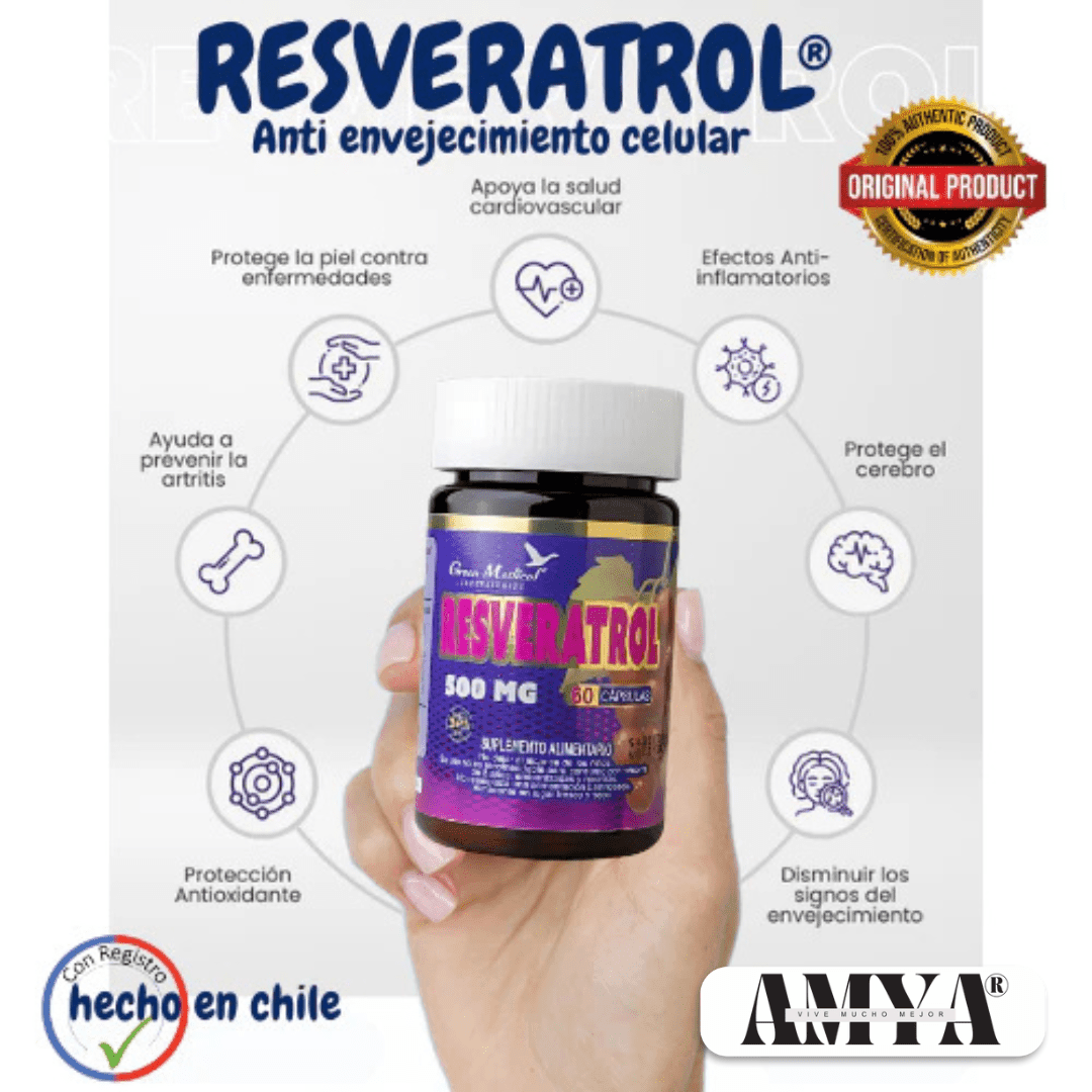 🔥 Resveratrol 100% Puro | El Antienvejecimiento Más Potente - Rejuvenece y Protege Tu Salud 🌿 - Amya Chile