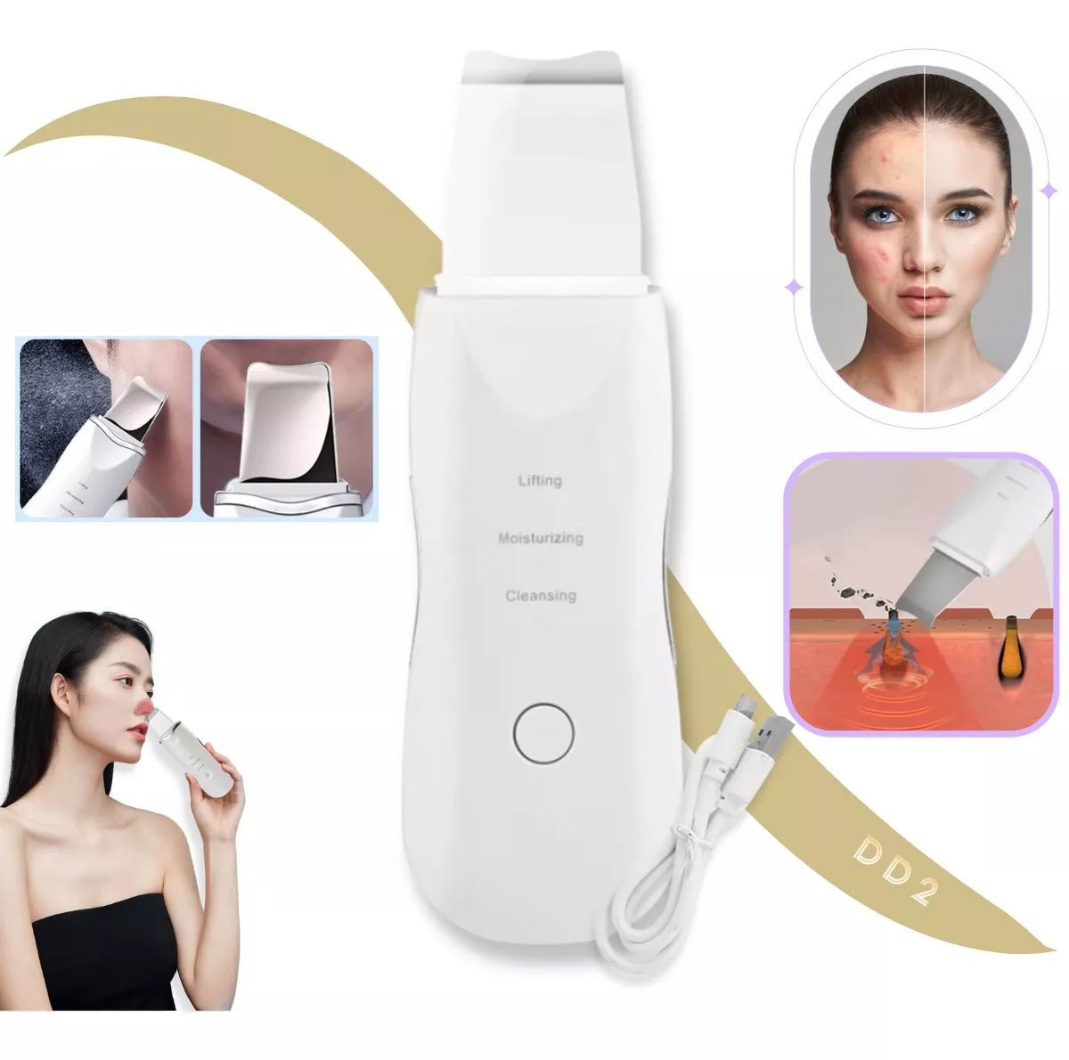 UltraSkin™ | Espátula Facial Ultrasónica Exfoliante 3 en 1 - Amya Chile